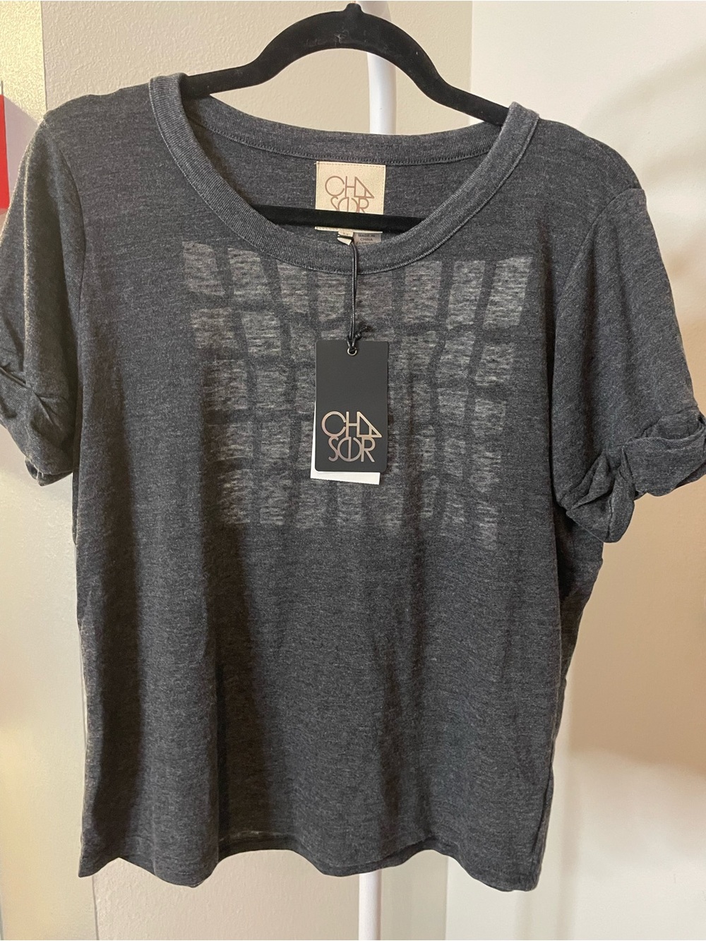 Chaser Charcoal Gray Short-Sleeve Tee with Cut Outs in Back